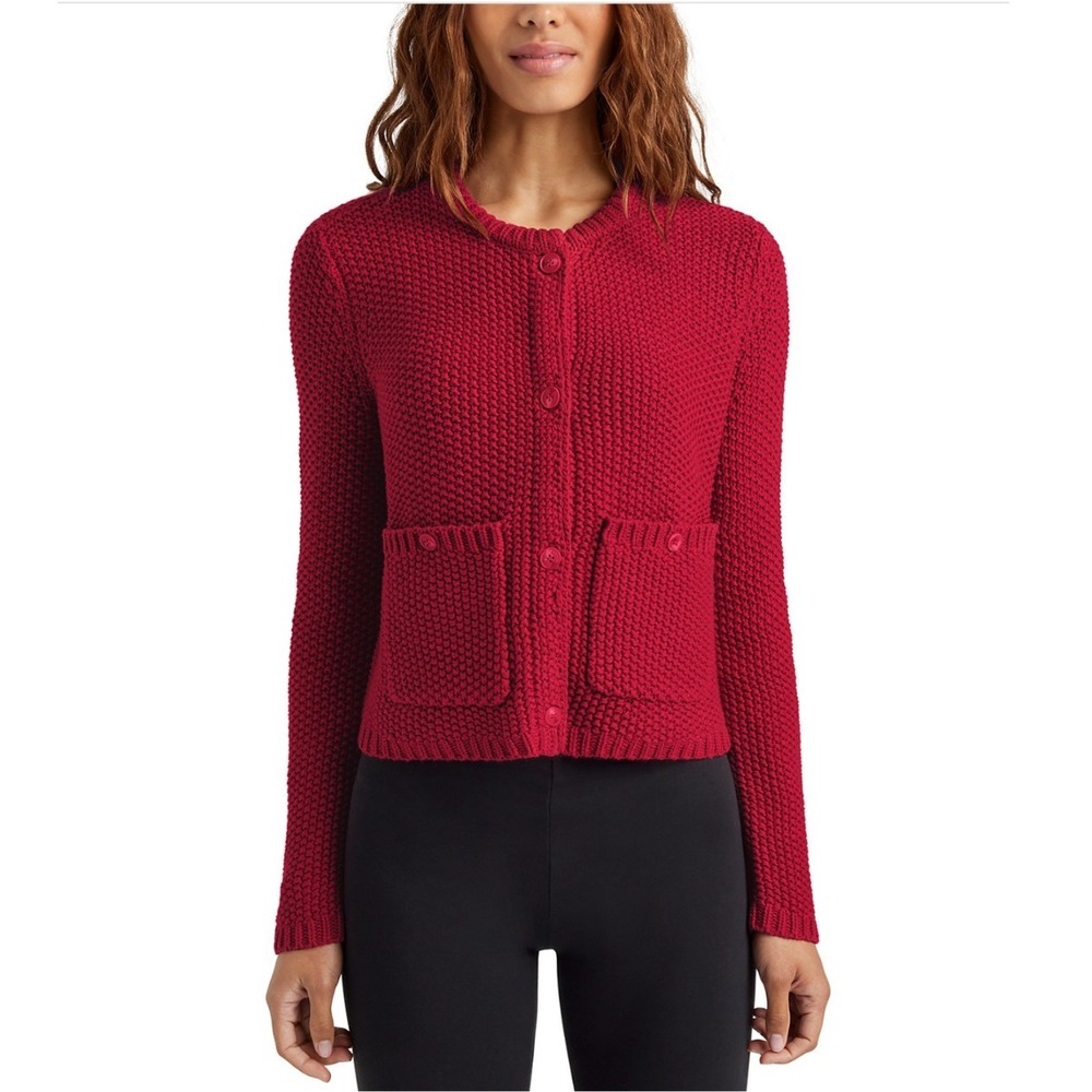 Splendid Andrea Cropped Cardigan Holly Red‎ Button Front Knit Sweater XL